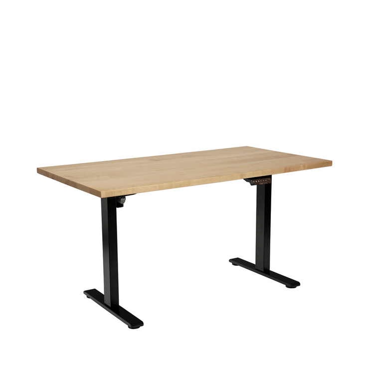 Canadian made maple standing desk, 24" x 45" in size. The light wood grain of the desktop offers a refreshing and warm touch to any home office.